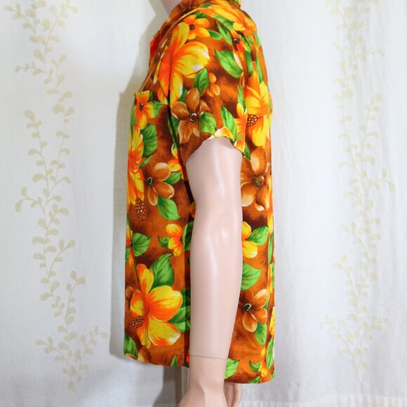 Vintage Rare POMARE Hawaiian Barkcloth Floral Button Down Shirt Men's M - Picture 5 of 7
